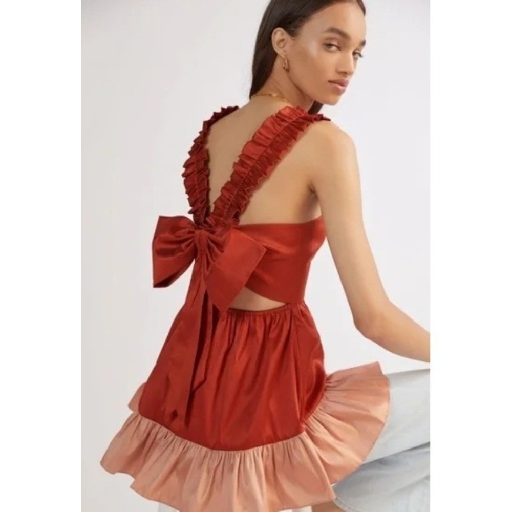Sachin & Babi Anthropologie Rust Orange Bow Back Ruffle Strap‎ Top Size S NWT